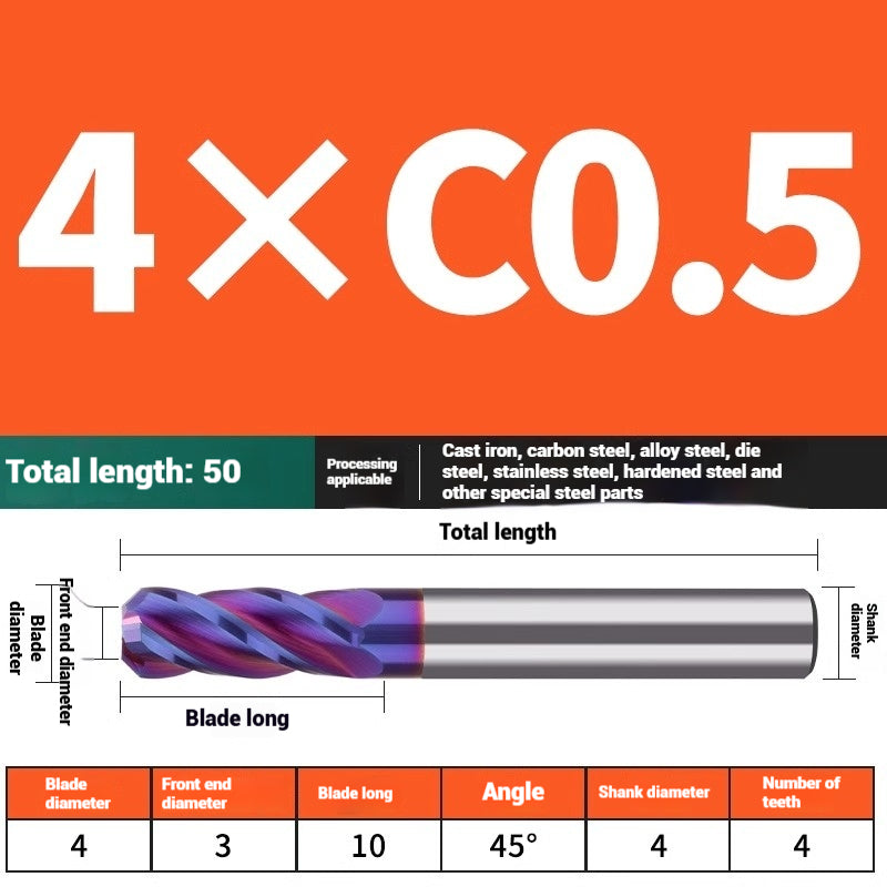 1119-PQT tip chamfering milling cutter C angle alloy milling cutter C mouth tungsten steel cutter beveled end milling cutter 45 degrees angle round nose C1C2 Shandong Denso Pricision Tools Co.,Ltd.